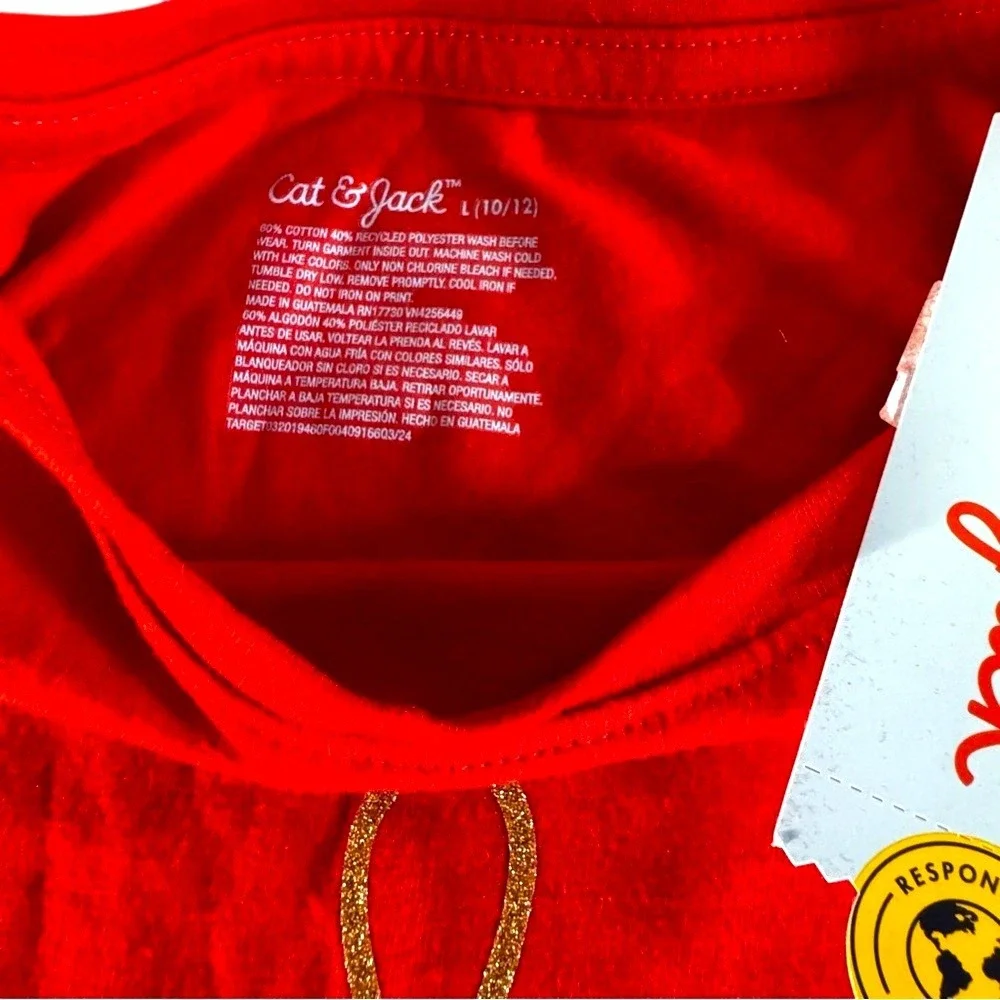 NWT Cat‎ & Jack Red Girls' Top with Gold Accent Long Sleeve Shirt Size Large New